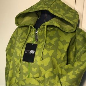 GREEN BUTTERFLY ZIP UP HOODIE